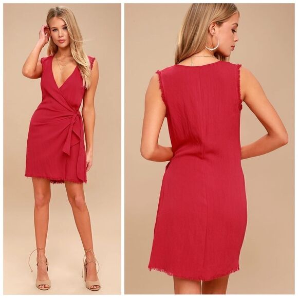 NWT Lulu’s Meridian Red Sleeveless Wrap Dress Sz Small - Picture 1 of 5